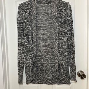 Poof! Black and White Open Front Marled Cardigan